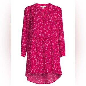 The Pioneer Woman Micro Ruffle Tiered Tunic S P2P 18-19” red w/blue floral boho